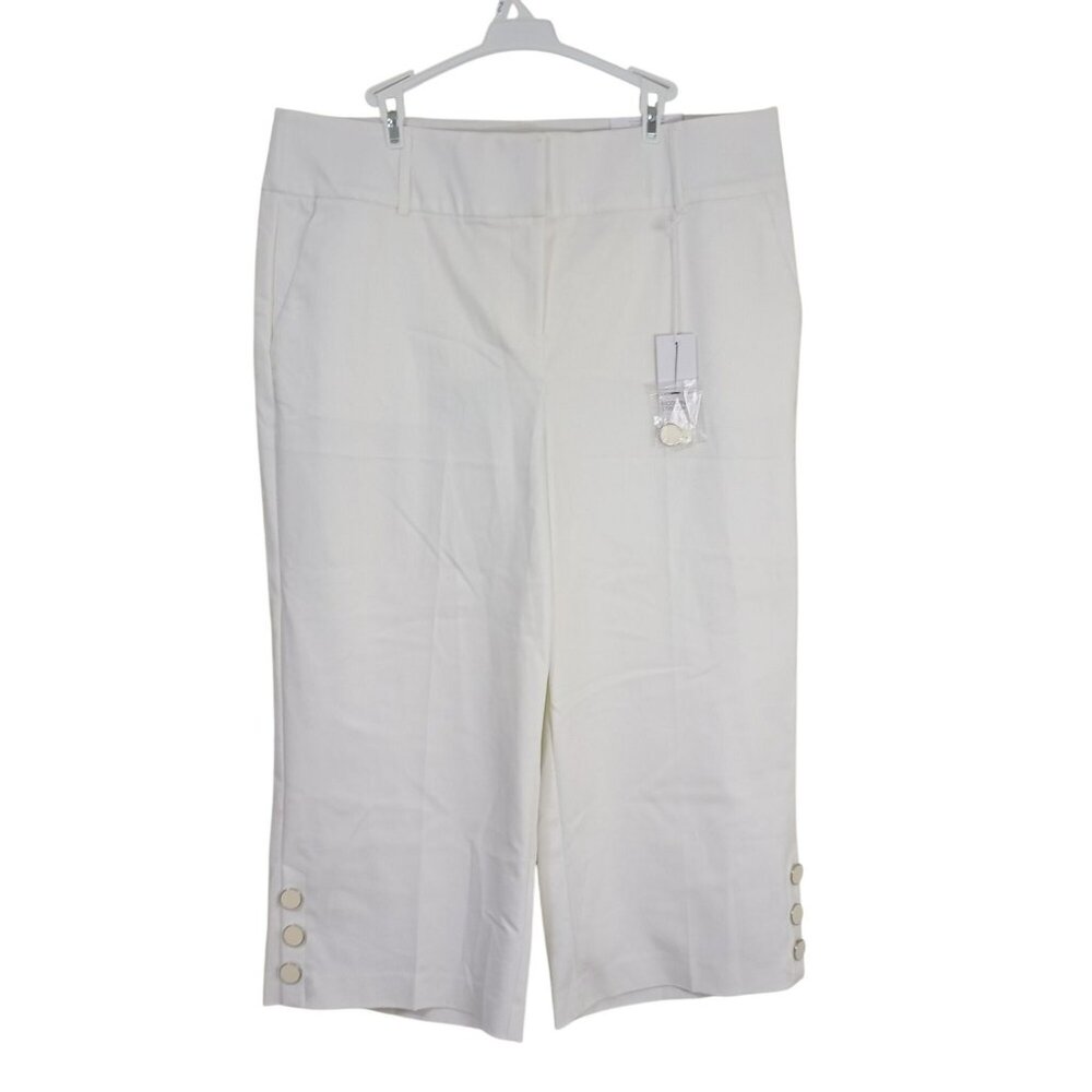 NWT Lane Bryant Crop Pants Wide Leg White Button Details High-Rise  Sz 16 Womens